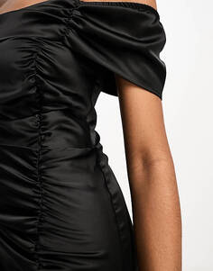 Черное атласное платье мини со сборками Style Cheat