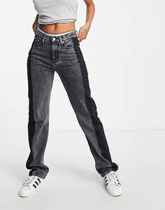 Черные двухцветные джинсы прямого кроя с высокой посадкой Calvin Klein Jeans