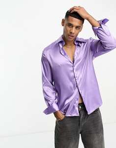Devil&apos;s Advocate фиолетовая атласная рубашка с широкими лацканами