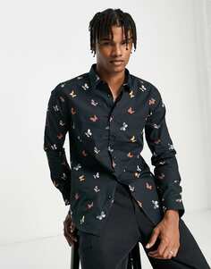 Черная классическая рубашка с принтом бабочек Devils Advocate