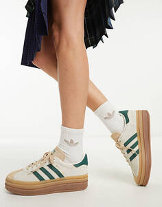 Кремовые/зеленые кроссовки на платформе adidas Originals Gazelle Bold с резиновой подошвой