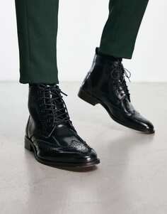 Черные кожаные ботинки на шнуровке с акцентом броги ASOS DESIGN