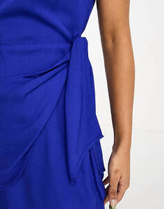 Синее платье-рубашка мини с завязкой на талии New Look