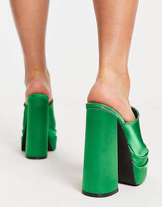 Зеленые атласные туфли-лодочки на двойной платформе Public Desire Sky High