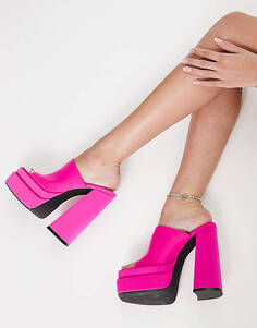 Розовые атласные туфли-мофели на двойной платформе Public Desire Wide Fit Sky High