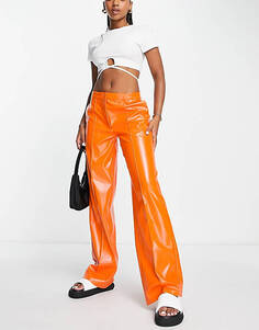 Оранжевые широкие брюки из искусственной кожи NA-KD x Melissa Bentsen