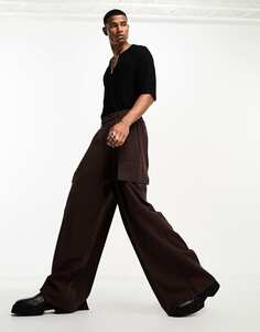 Коричневые костюмные брюки-карго с карманами супер-оверсайз ASOS DESIGN