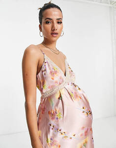 Атласное платье макси с кружевными вставками Hope &amp; Ivy Maternity