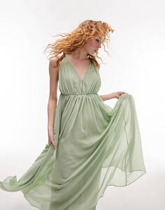 Темно-зеленое платье макси для торжеств Topshop godess gown