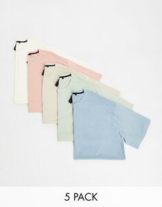 Набор из 5 футболок Soulstar Plus синего, зеленого, экрю, камня и розового цвета