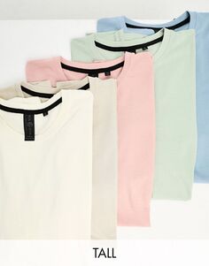 Набор из 5 футболок Soulstar Tall синего, зеленого, экрю, камня и розового цвета