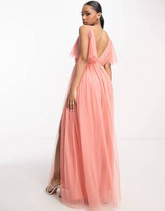 Кораллово-розовое платье макси с v-образным вырезом спереди и сзади Anaya Bridesmaid