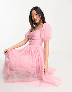 Розовое платье миди с объемными рукавами Anaya Petite