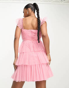 Розовое ярусное платье мини с оборками Anaya