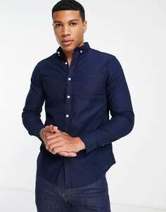 Темно-синяя оксфордская рубашка с длинными рукавами New Look