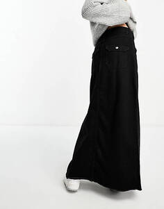 Черная джинсовая юбка макси с карманами Miss Selfridge
