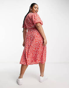 Красное платье миди с кружевом и цветочным принтом Wednesday&apos;s Girl Curve