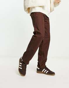 Коричневые брюки прямого кроя с контрастной строчкой New Look