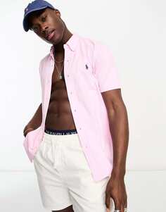 Розовая рубашка из пике с короткими рукавами и логотипом Polo Ralph Lauren