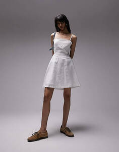 Белое льняное платье мини с вышивкой Topshop