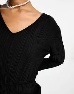 Черное плиссированное платье мини с длинными рукавами Vero Moda