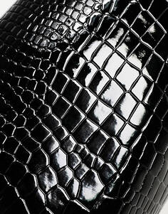 Черные лакированные сапоги под крокодила Simmi London Wide Fit Rayan