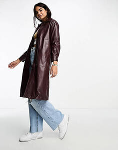 Темно-коричневое длинное блестящее пальто Urban Revivo