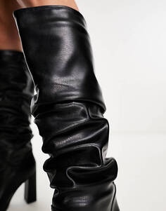 Черные ботинки до колена со сборками Simmi London Wide Fit Jacques
