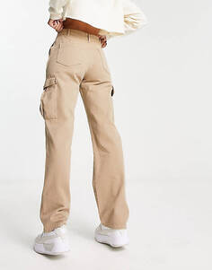 Бежевые прямые брюки карго с завышенной талией Pull&amp;Bear