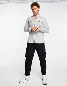Светло-серая фланелевая рубашка с длинными рукавами и 2 карманами French Connection