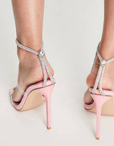 Розовые босоножки на каблуке с украшением Simmi London