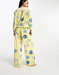 Эксклюзивный желтый пижамный комплект из топа и брюк с длинными рукавами ASOS DESIGN Petite zzz