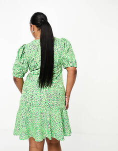 Зеленое платье мини с завязкой спереди Pieces Curve
