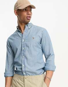 Светлая джинсовая рубашка узкого кроя из шамбре Polo Ralph Lauren с логотипом