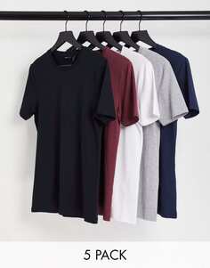 Набор из пяти футболок с круглым вырезом и круглым вырезом ASOS DESIGN в разных цветах