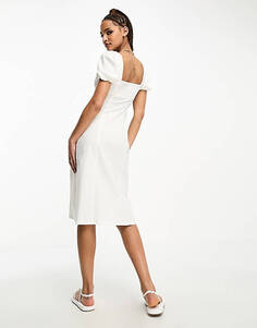 Белое платье миди с квадратным вырезом и пышными рукавами Urban Revivo