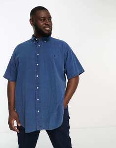 Темно-индиго рубашка из жатого хлопка в полоску с короткими рукавами и логотипом Polo Ralph Lauren Big &amp; Tall