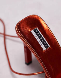 Оранжевые кожаные босоножки премиум-класса на каблуке в полоску Topshop Sammi