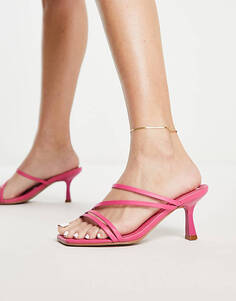 Розовые босоножки средней длины на каблуке с ремешками ASOS DESIGN Wide Fit Hartley