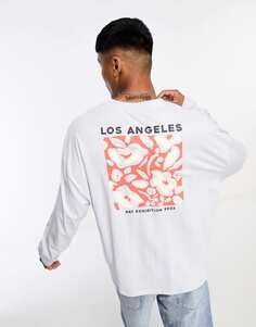 Серая футболка оверсайз с длинными рукавами и принтом Лос-Анджелес на спине ASOS DESIGN