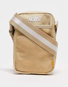 Бежевая летная сумка Levi&apos;s с логотипом-постером Levis