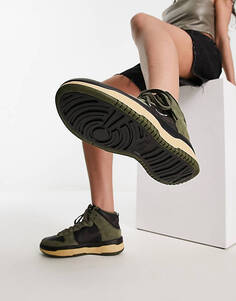 Оливковые и черные кроссовки Nike Dunk High Rebel