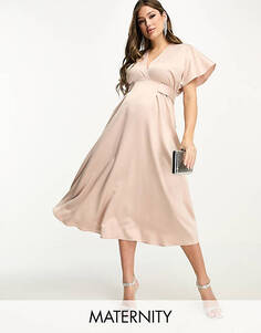 Розовое платье миди с рукавами-кимоно Flounce London Maternity