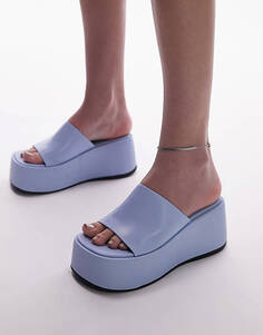 Бледно-голубые сандалии-мюли на плоской платформе Topshop Wide Fit Grey
