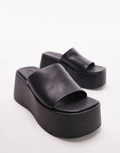 Черные сандалии-мюли на плоской платформе Topshop Grey