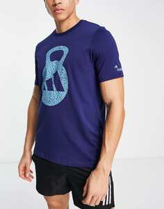 Темно-синяя футболка с логотипом adidas Training гири