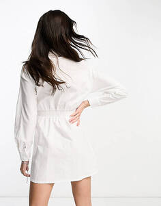 Белое платье-рубашка мини с завязками Bershka