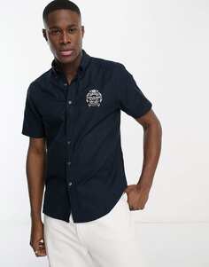 Темно-синяя оксфордская рубашка с короткими рукавами и логотипом Abercrombie &amp; Fitch