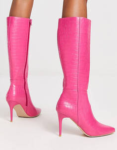 Розовые ботинки на каблуке из крокодиловой кожи New Look