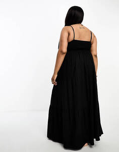 Черное многоярусное пляжное платье макси Esmee Plus